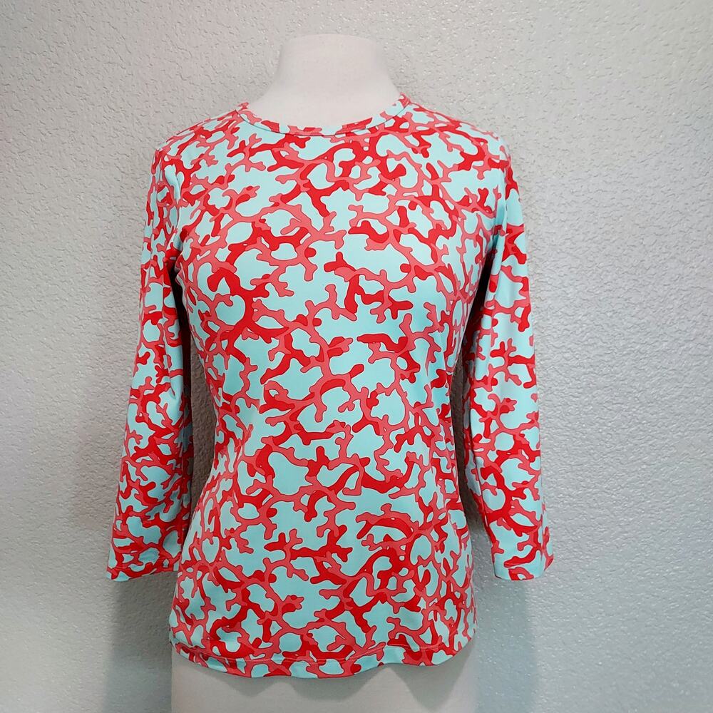 J. Mclaughlin Coral Aqua 3/4 Sleeve Blouse Size S